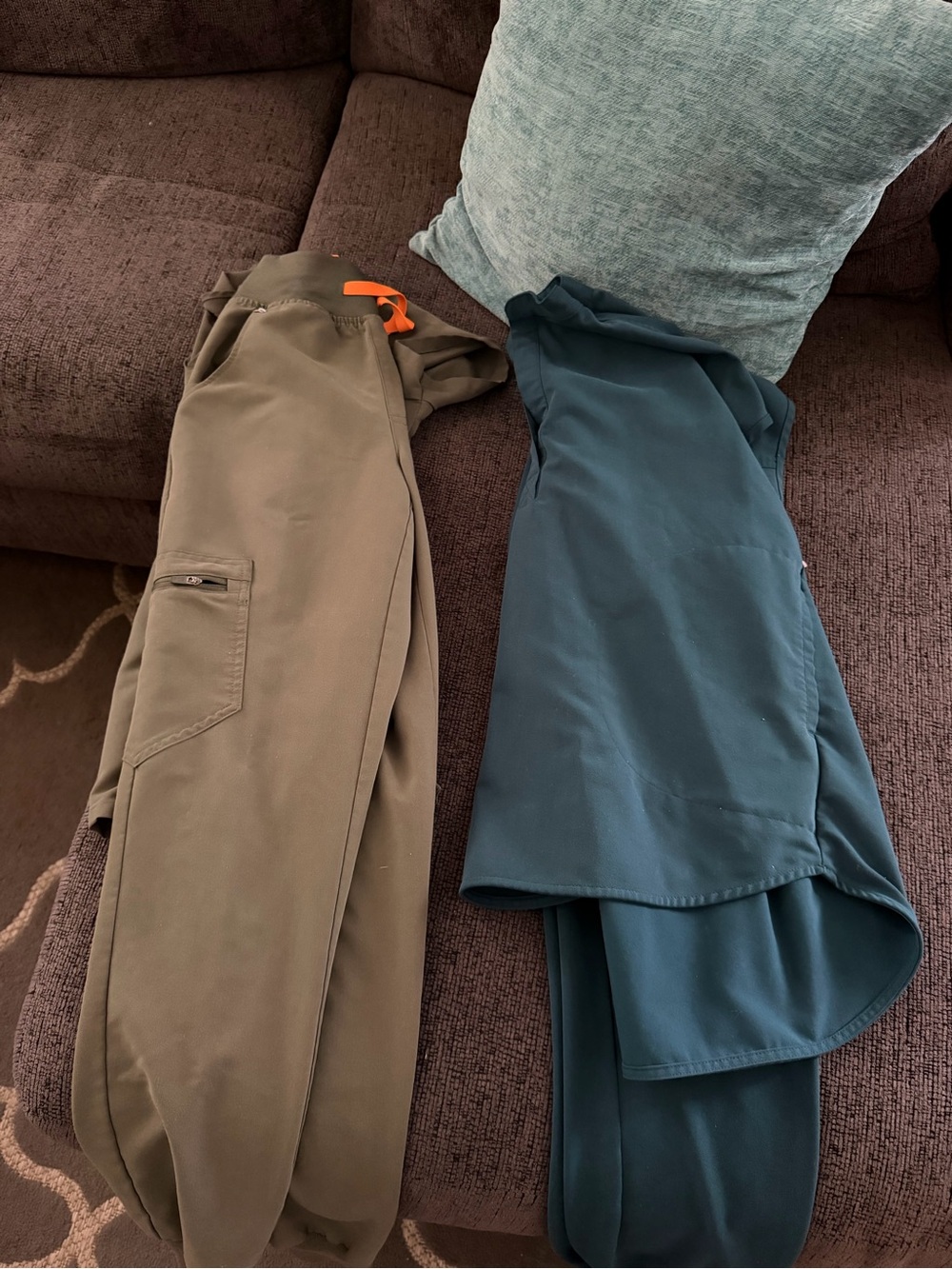 Figs Olive Green Cargo Pants with Teal Pair - Dual Set